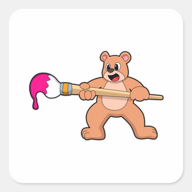 Bear at Painting with Brush & Paint Square Sticker (Front)