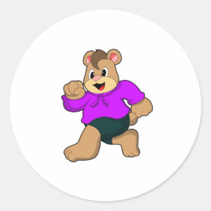 Bear at Running Classic Round Sticker