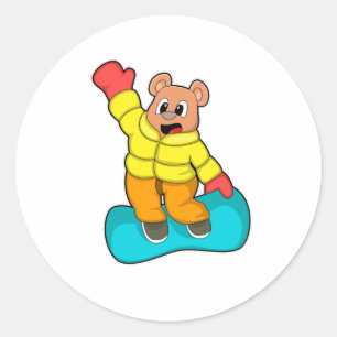 Bear at Snowboard Sports Classic Round Sticker