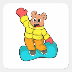 Bear at Snowboard Sports Square Sticker