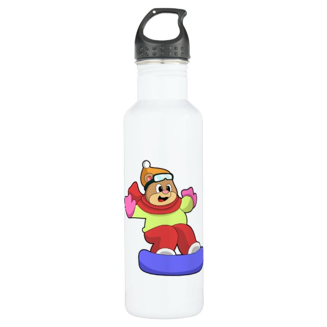 Bear at Snowboarding with Snowboard 710 Ml Water Bottle (Front)