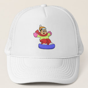 Bear at Snowboarding with Snowboard Trucker Hat