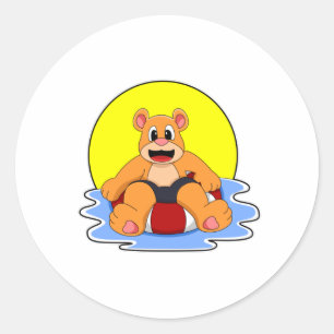 Bear at Swimming with Swim ring Classic Round Sticker