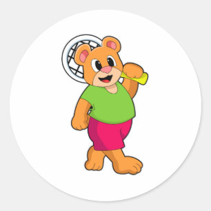 Bear at Tennis with Tennis racket Classic Round Sticker