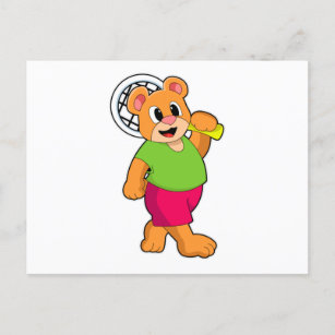 Bear at Tennis with Tennis racket Postcard