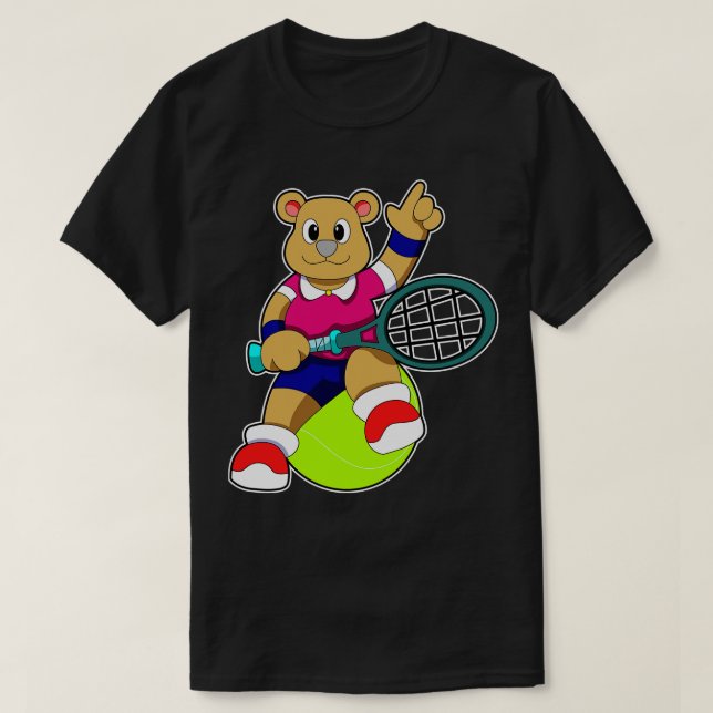 Bear at Tennis with Tennis racket Tennis ball T-Shirt (Design Front)