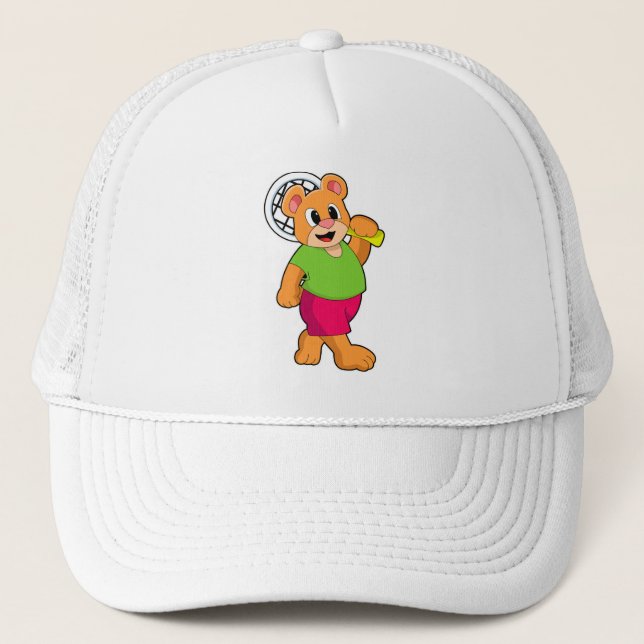 Bear at Tennis with Tennis racket Trucker Hat (Front)