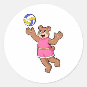 Bear at Volleyball Sports Classic Round Sticker