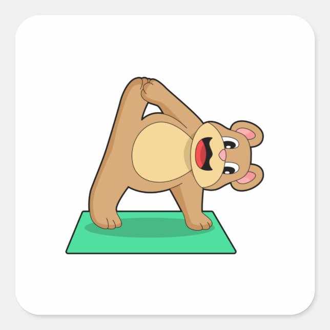 Bear at Yoga Fitness Square Sticker (Front)