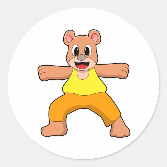 Bear at Yoga in Standing Classic Round Sticker (Front)