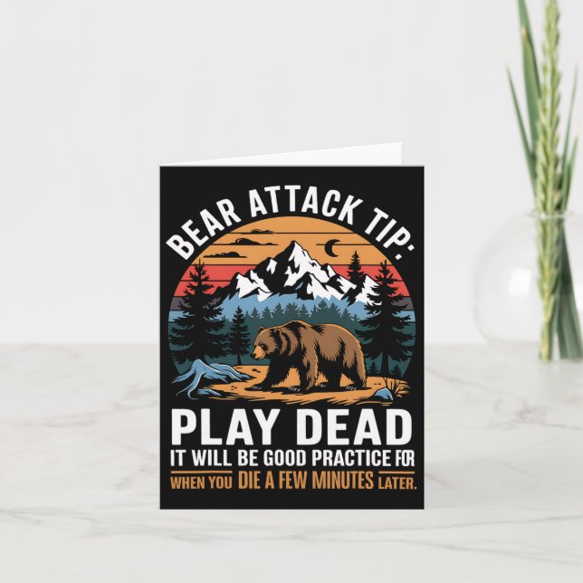 Bear Attack Tip Play Dead Funny Camping Hiking Mou Card (Front)