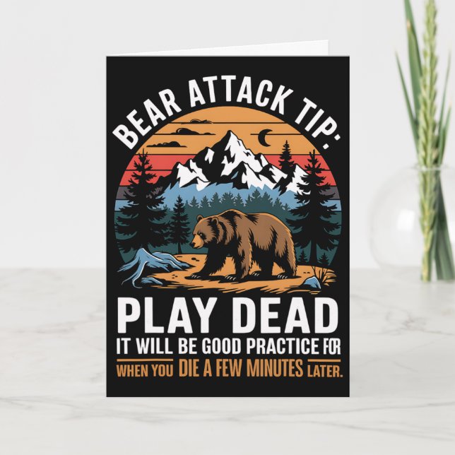 Bear Attack Tip Play Dead Funny Camping Hiking Mou Card (Front)