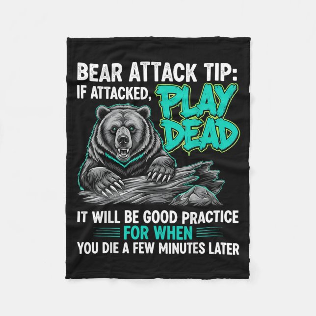 Bear Attack Tip Play Dead Funny Dark Humour Fleece Blanket (Front)