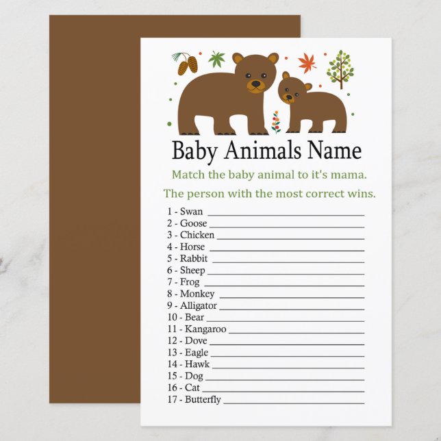 Bear Baby Animals Name Game (Front/Back)