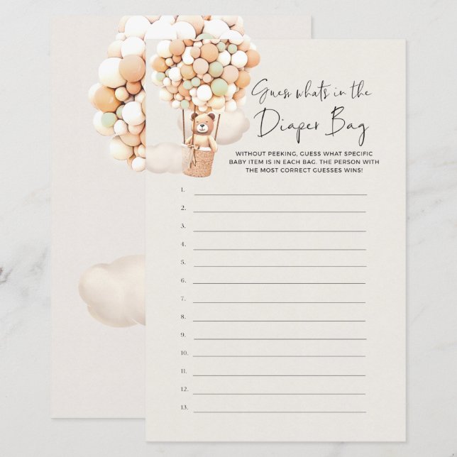 Bear Baby Game - Guess What's In The Diaper Bag (Front/Back)