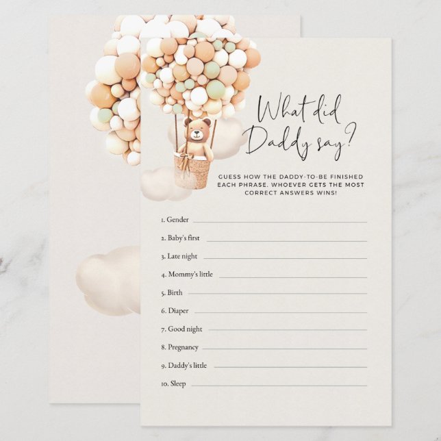 Bear Baby Game - What Did Daddy Say? (Front/Back)