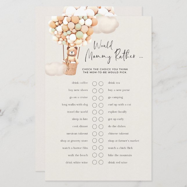 Bear Baby Game - Would Mummy Rather? (Front/Back)