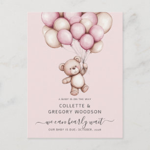 Bear Baby Girl Pink Budget Pregnancy Reveal Announcement Postcard
