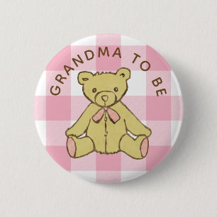 Bear Baby Girl Pink Buffalo Plaid Grandma To Be 6 Cm Round Badge