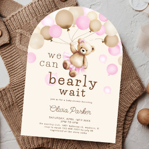 Bear Baby Girl Shower We Can Bearly Wait Arch Invitation