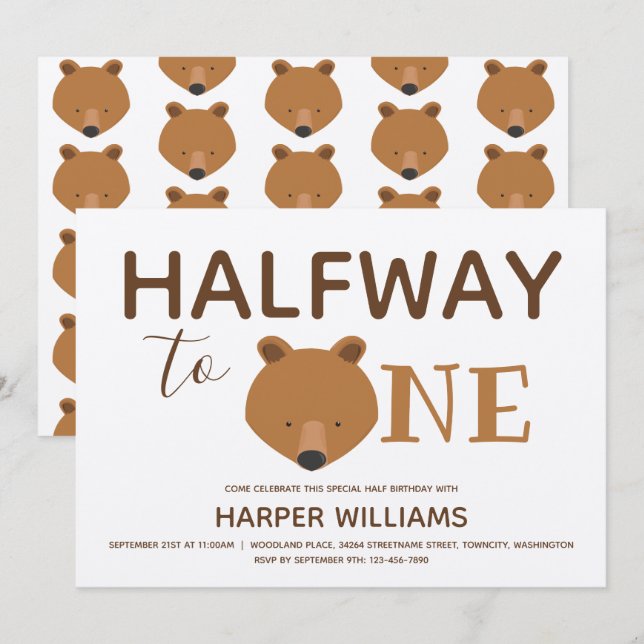 Bear Baby Half Birthday Invitation (Front/Back)