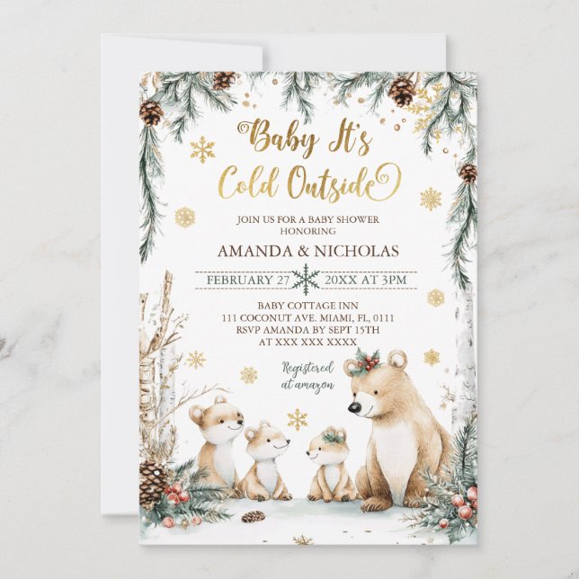 Bear Baby It's Cold Outside Winter Baby Shower Invitation (Front)