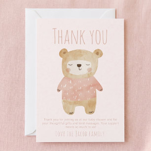 Bear Baby pink Shower Cute thank you Card