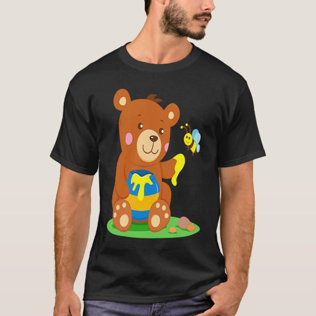 Bear Baby Shares Honey with Bee Bear Bear Child Bo T-Shirt (Front)