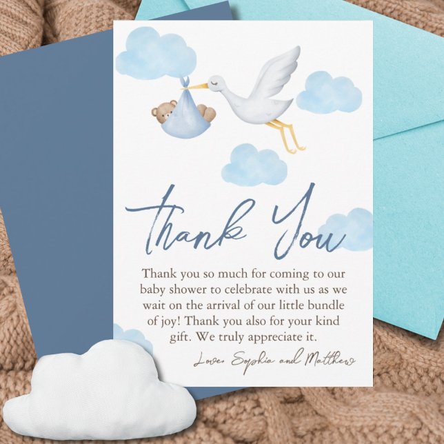 Bear Baby Shower, Baby Boy, Stork Delivery Thank You Card (Creator Uploaded)