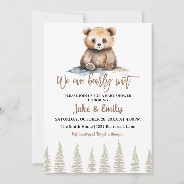 Bear Baby Shower Bearly Wait Woodland Teddy Invitation (Front)