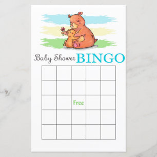 Bear baby shower bingo card