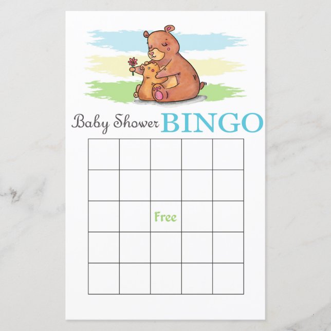 Bear baby shower bingo card (Front)