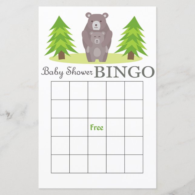 Bear baby shower bingo card,Woodland bingo (Front)
