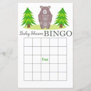 Bear baby shower bingo card,Woodland bingo