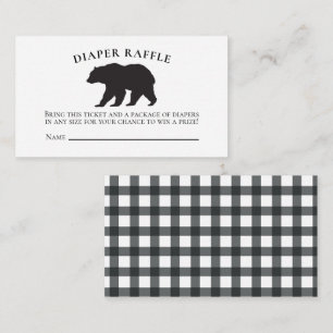 Bear Baby Shower Black Plaid Diaper Raffle Enclosure Card