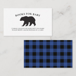 Bear Baby Shower Blue Plaid Books for Baby Enclosure Card