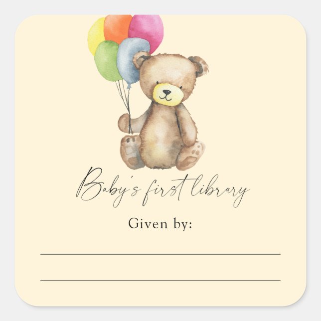 Bear - Baby Shower bookplate, books for baby Square Sticker (Front)