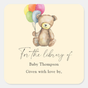 Bear - Baby Shower bookplate, books for baby Square Sticker