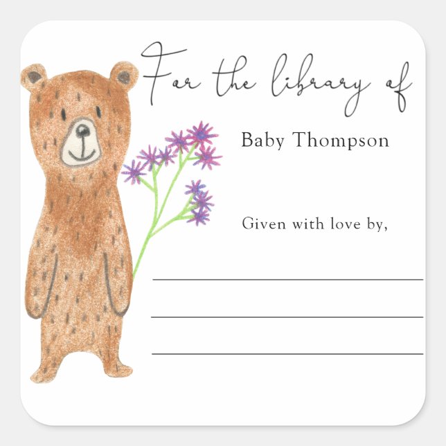 Bear - Baby Shower bookplate Square Sticker (Front)