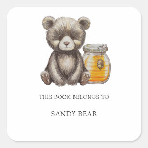 Bear - Baby Shower bookplate Square Sticker