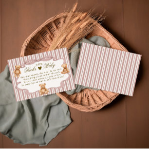 Bear Baby Shower Books for Baby Pink Vintage Enclosure Card
