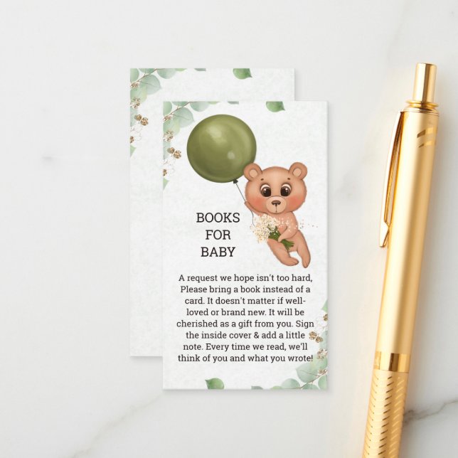 Bear Baby Shower Books For Baby Request Cards (Front/Back In Situ)