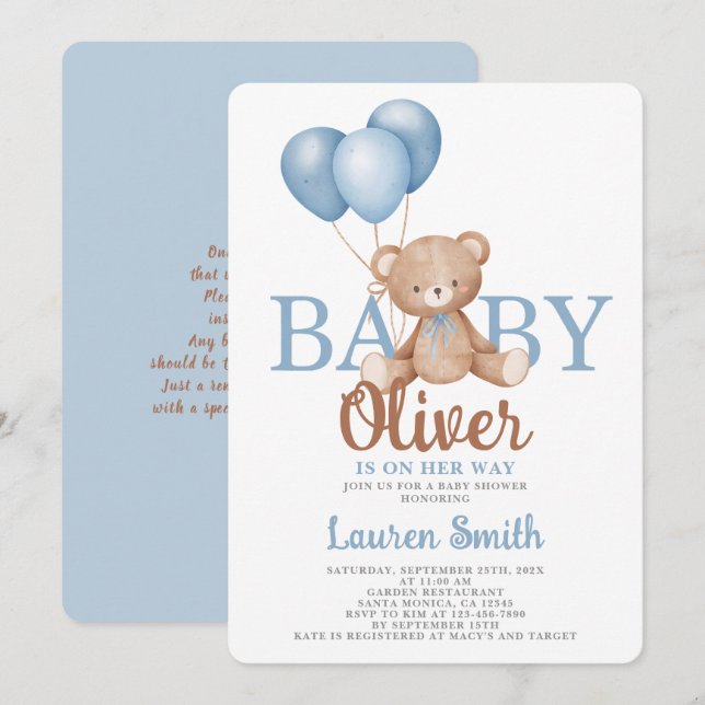 Bear Baby Shower Boy Invitation (Front/Back)