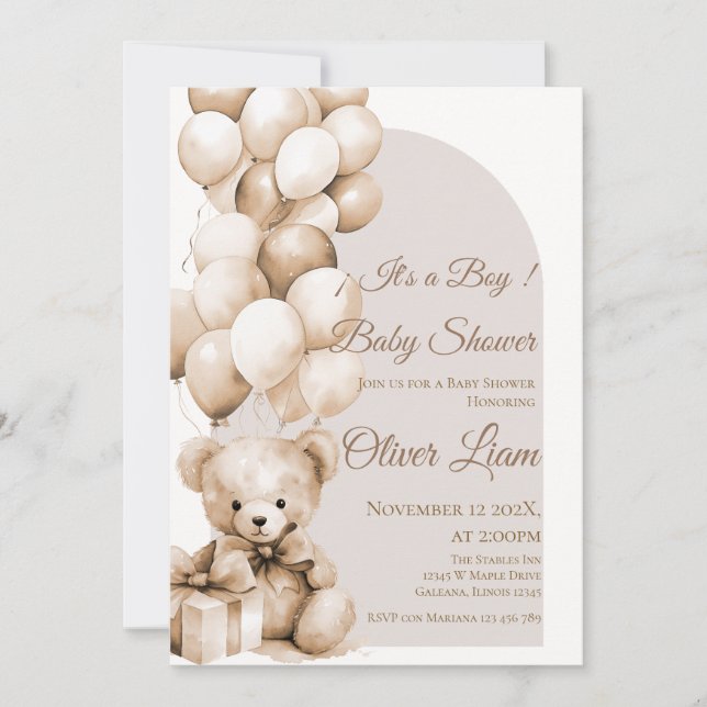  Bear Baby Shower Boy invitation (Front)
