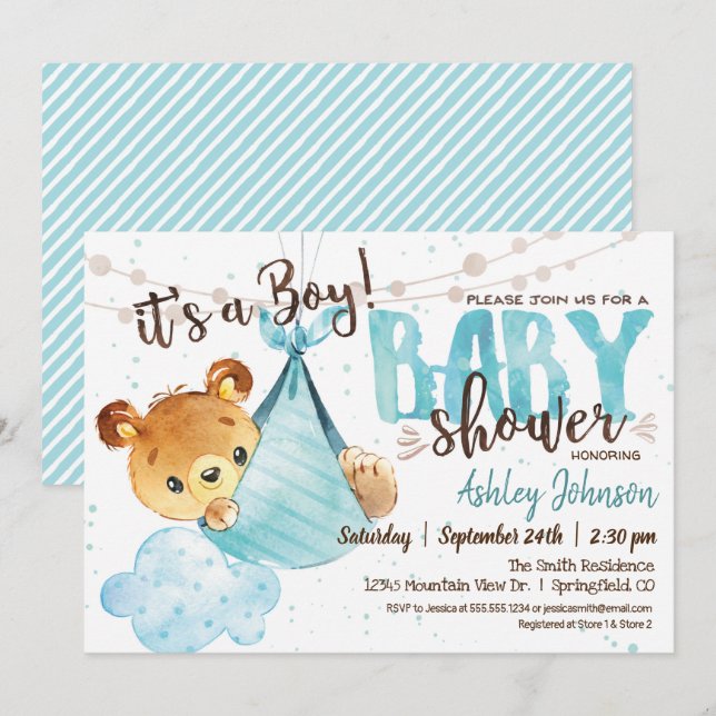 Bear Baby Shower Boy, Invitation (Front/Back)