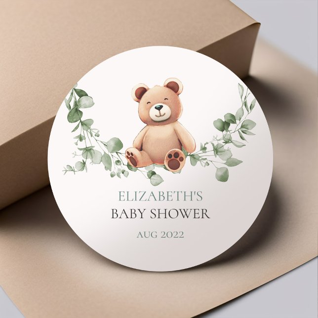 Bear Baby Shower Classic Round Sticker (Creator Uploaded)