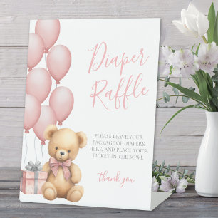 Bear Baby Shower Diaper Raffle Enclosure Card Pedestal Sign