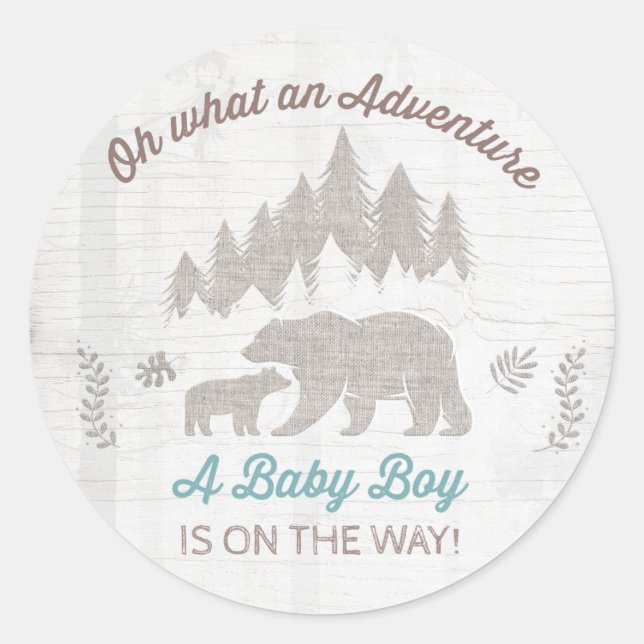 Bear Baby Shower Favour Tag Sticker Seal Adventure (Front)
