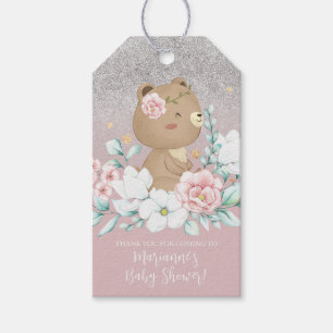  Bear Baby Shower Floral Glitter Muted Pink    Gift Tags