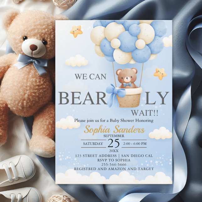 Bear Baby Shower for Boy | We Can Bearly wait Invitation (Creator Uploaded)